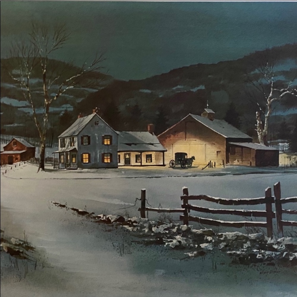 Winter Amish Farm Watercolor Print by Allen Ulmer